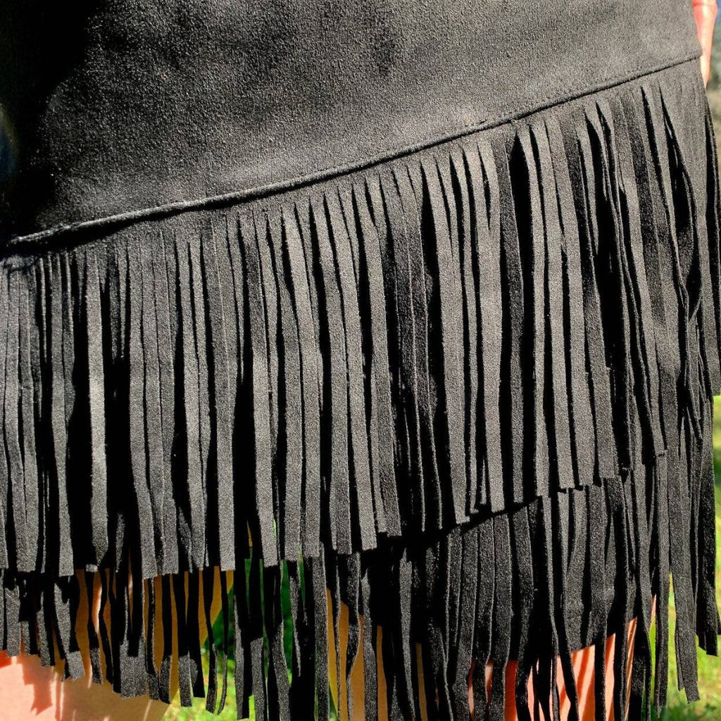 Holy Cow Vegan Suede Fringe Front Shorts - Black - 260 Broadway Boutique