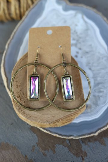 Hoop Earrings with Rectangle Bling - 260 Broadway Boutique