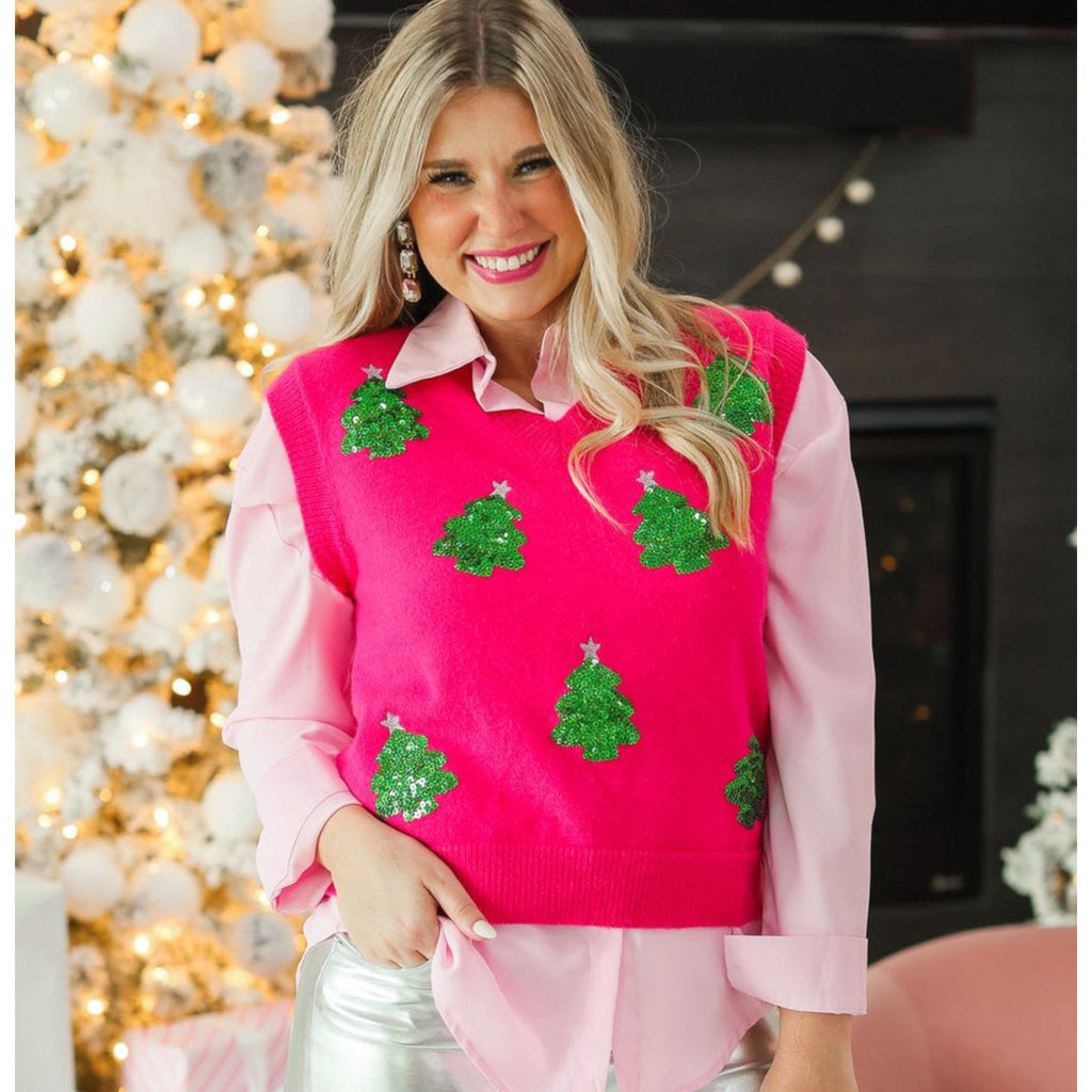 Hot Pink Sequins Tree Vest - 260 Broadway Boutique