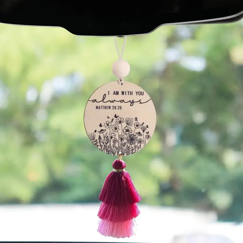 "I Am With You Always" Rear - View Mirror Hanging Ornament with Tassel - 260 Broadway Boutique