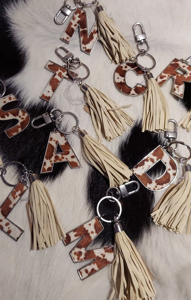 Initial Cowhide Keychains or Purse Charm - 260 Broadway Boutique