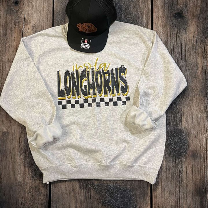 Inola Longhorns Checkered Sweatshirt - 260 Broadway Boutique