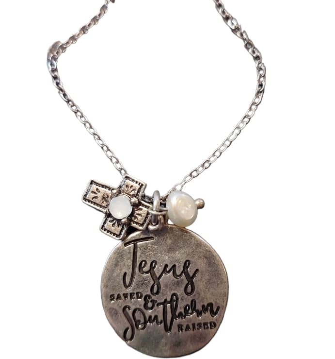 Jesus Saved & Southern Raised Necklace & Earring SET - 260 Broadway Boutique