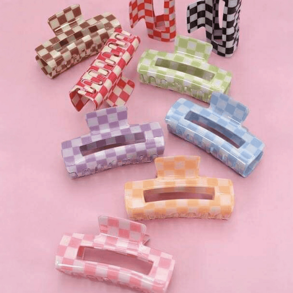 Jumbo Checker Claw Clip - 260 Broadway Boutique