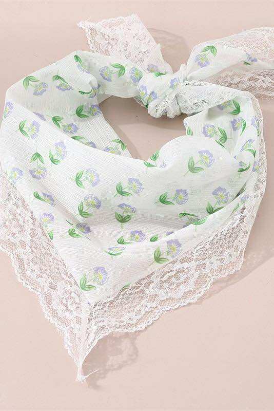 Lace Floral Bandana Hair Scarf - 260 Broadway Boutique