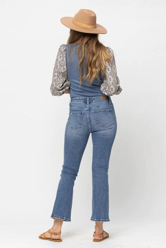 LAST PAIR!! Judy Blue Mid Rise Demi Crop Bootcut Jeans - 260 Broadway Boutique