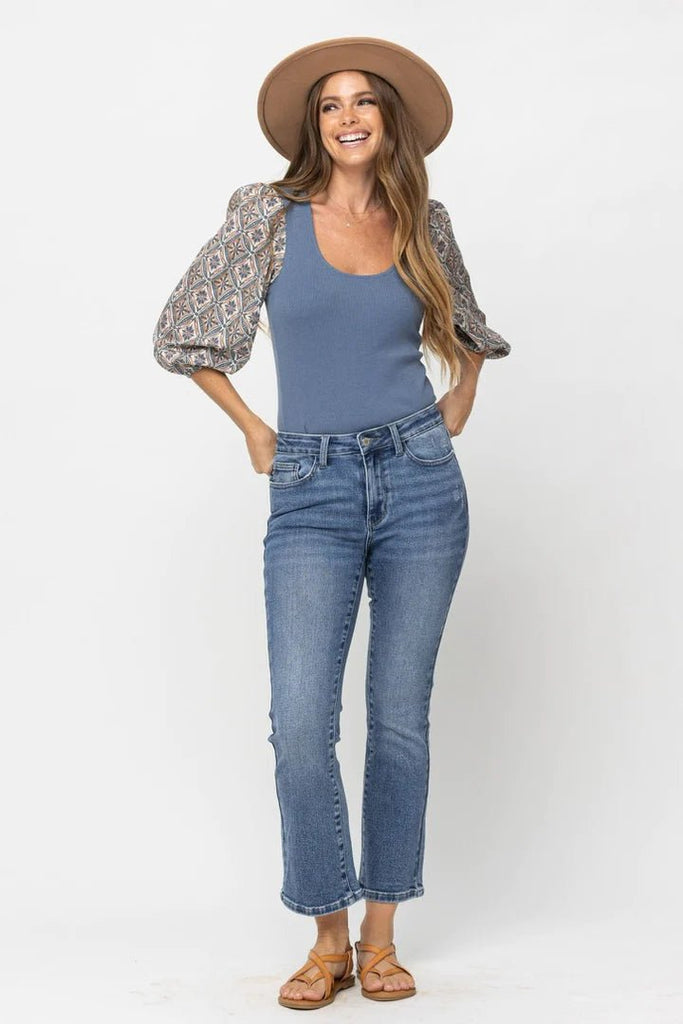 LAST PAIR!! Judy Blue Mid Rise Demi Crop Bootcut Jeans - 260 Broadway Boutique