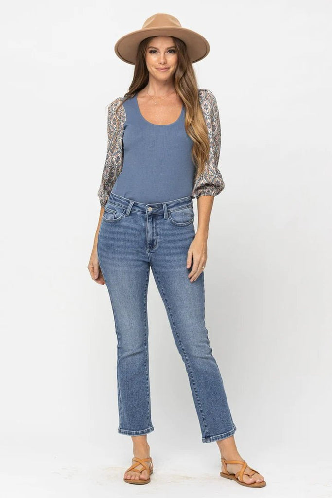 LAST PAIR!! Judy Blue Mid Rise Demi Crop Bootcut Jeans - 260 Broadway Boutique