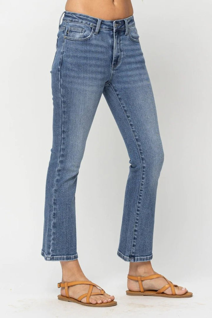 LAST PAIR!! Judy Blue Mid Rise Demi Crop Bootcut Jeans - 260 Broadway Boutique