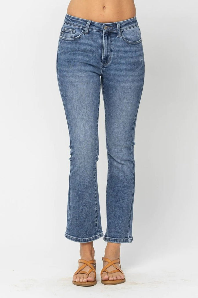 LAST PAIR!! Judy Blue Mid Rise Demi Crop Bootcut Jeans - 260 Broadway Boutique