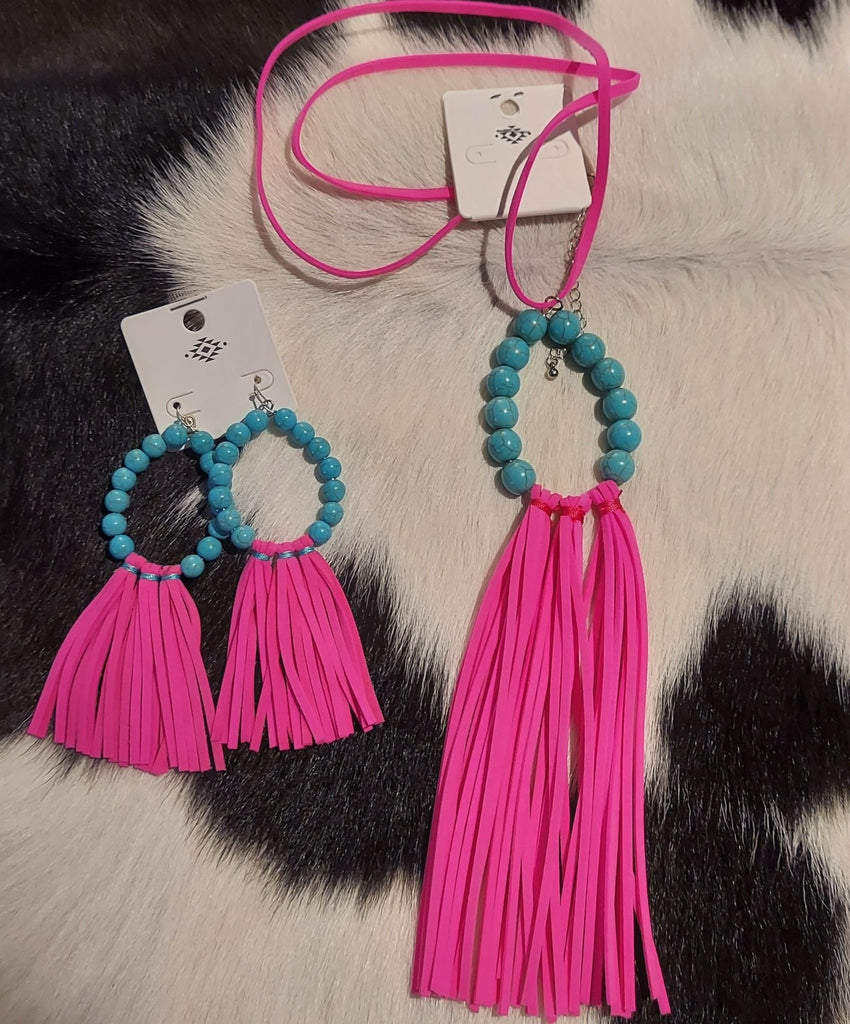 Leather Fringe Necklace & Earrings (3 Colors) - 260 Broadway Boutique