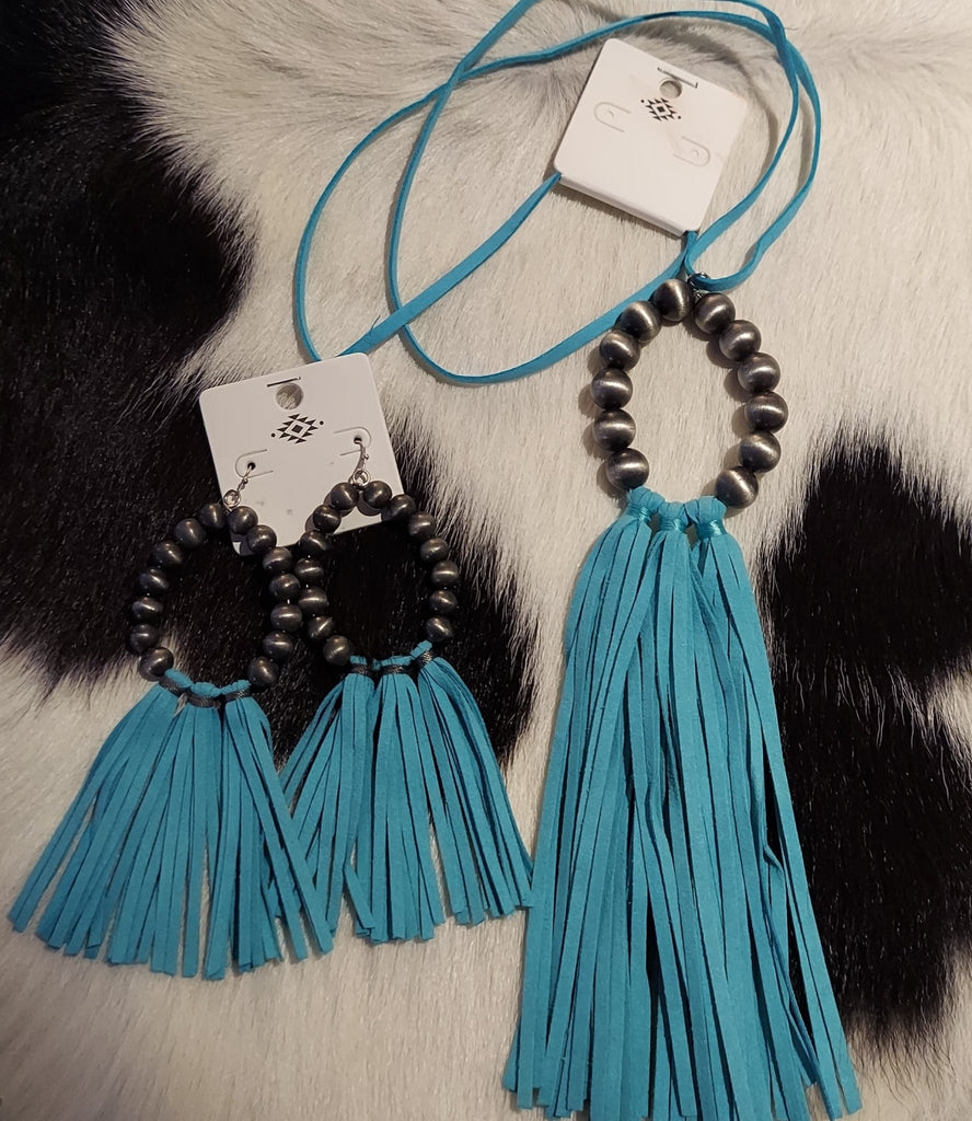 Leather Fringe Necklace & Earrings (3 Colors) - 260 Broadway Boutique