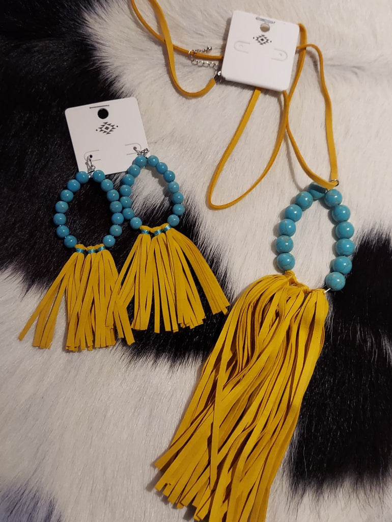 Leather Fringe Necklace & Earrings (3 Colors) - 260 Broadway Boutique