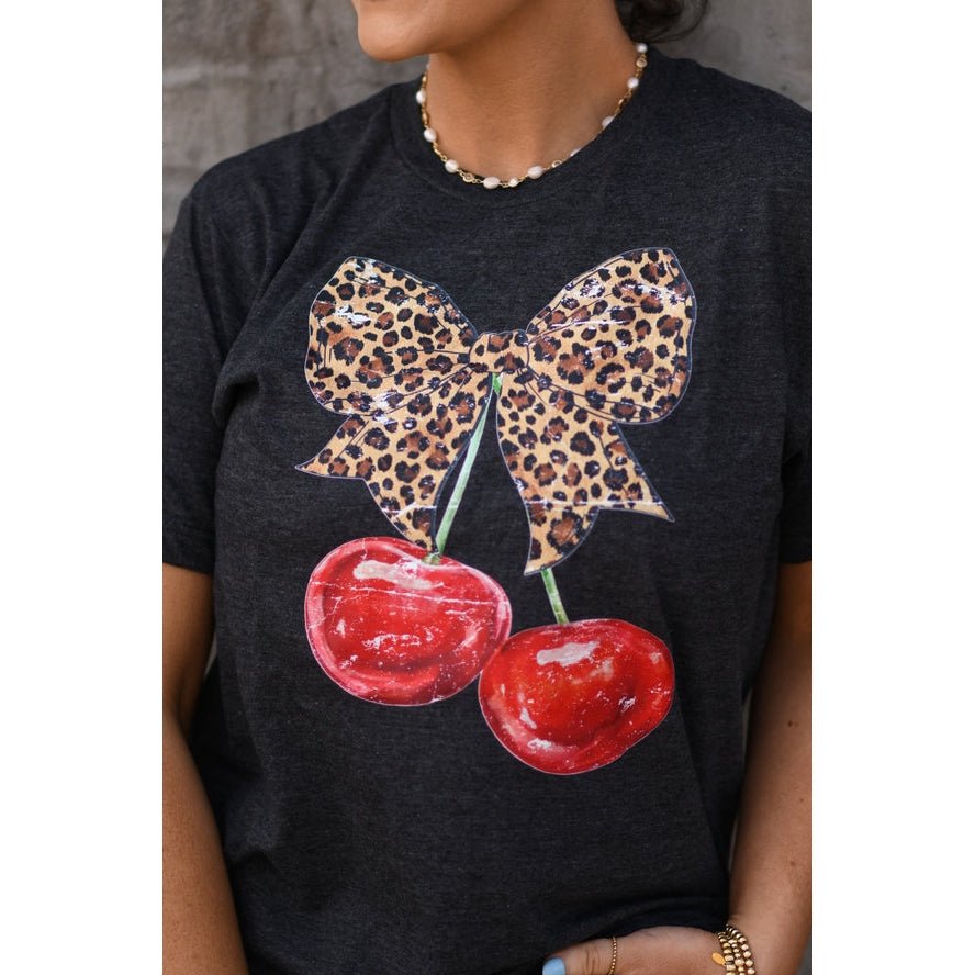 Leopard Bow Cherry Tee - 260 Broadway Boutique