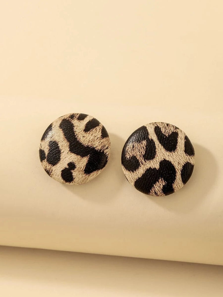 Leopard Pattern Round Stud Earrings - 260 Broadway Boutique