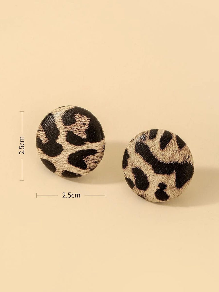 Leopard Pattern Round Stud Earrings - 260 Broadway Boutique