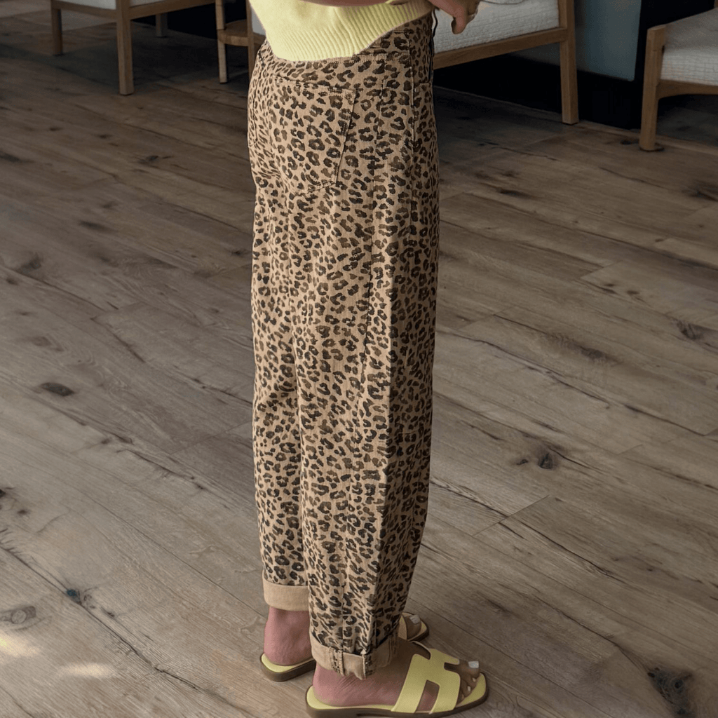 Leopard Print High Rise Barrel Cuffed Jeans - 260 Broadway Boutique