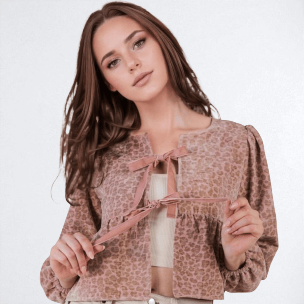 Leopard Printed Front Tie Woven Blouse Top - 260 Broadway Boutique