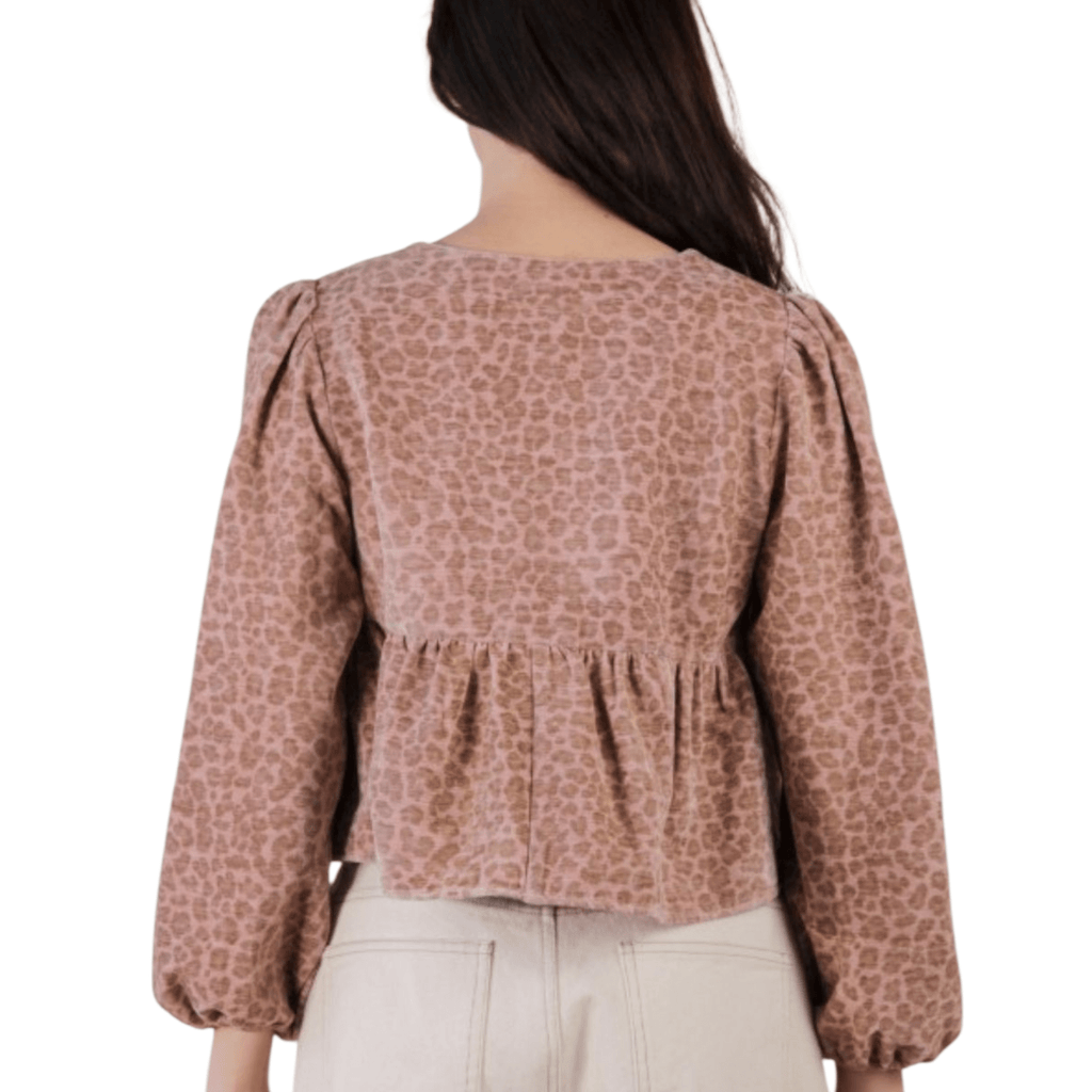 Leopard Printed Front Tie Woven Blouse Top - 260 Broadway Boutique