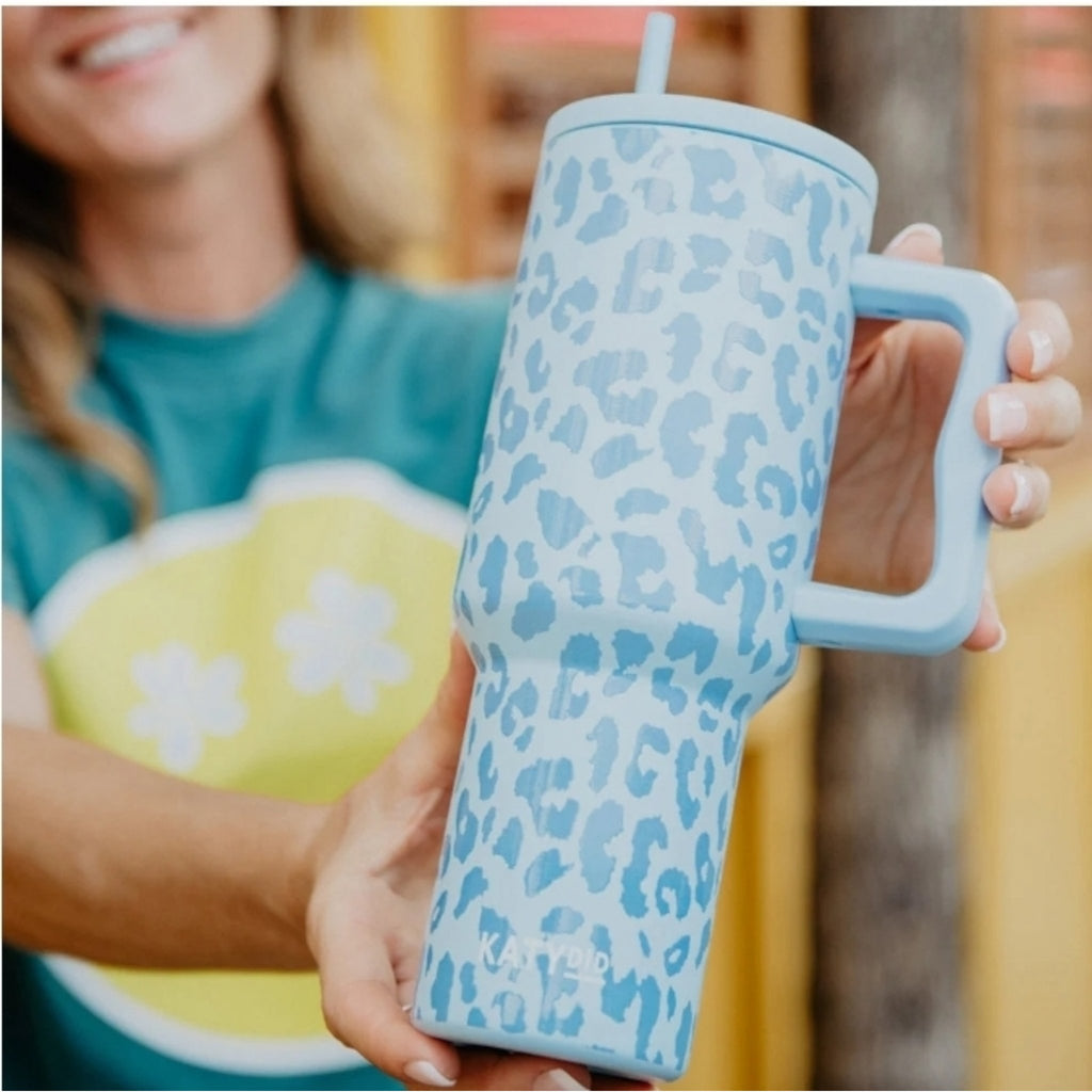 Light Blue Leopard Tumbler - 260 Broadway Boutique