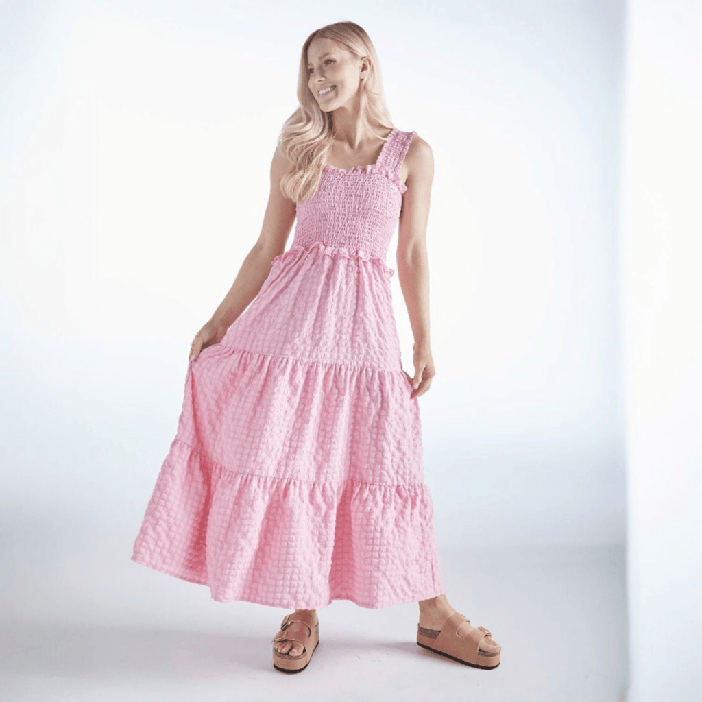 Light Pink Textured Puff Maxi Dress - 260 Broadway Boutique