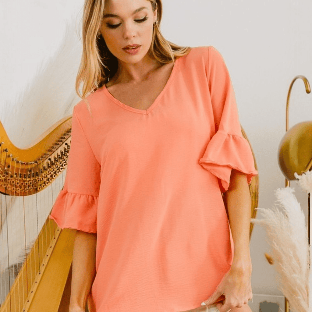Light - weighted Crinkle Woven V Neck Top - 260 Broadway Boutique
