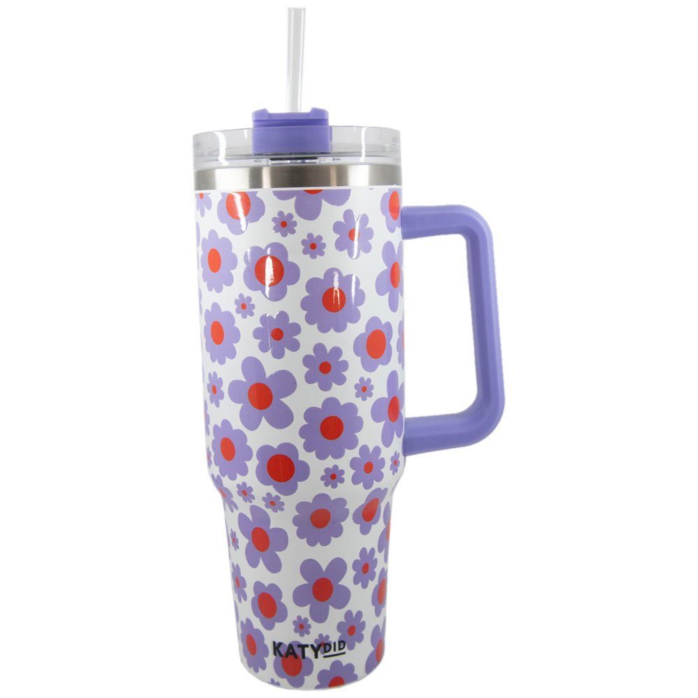 Lilac Floral Insulated Tumbler Cup w/ Handle - 260 Broadway Boutique