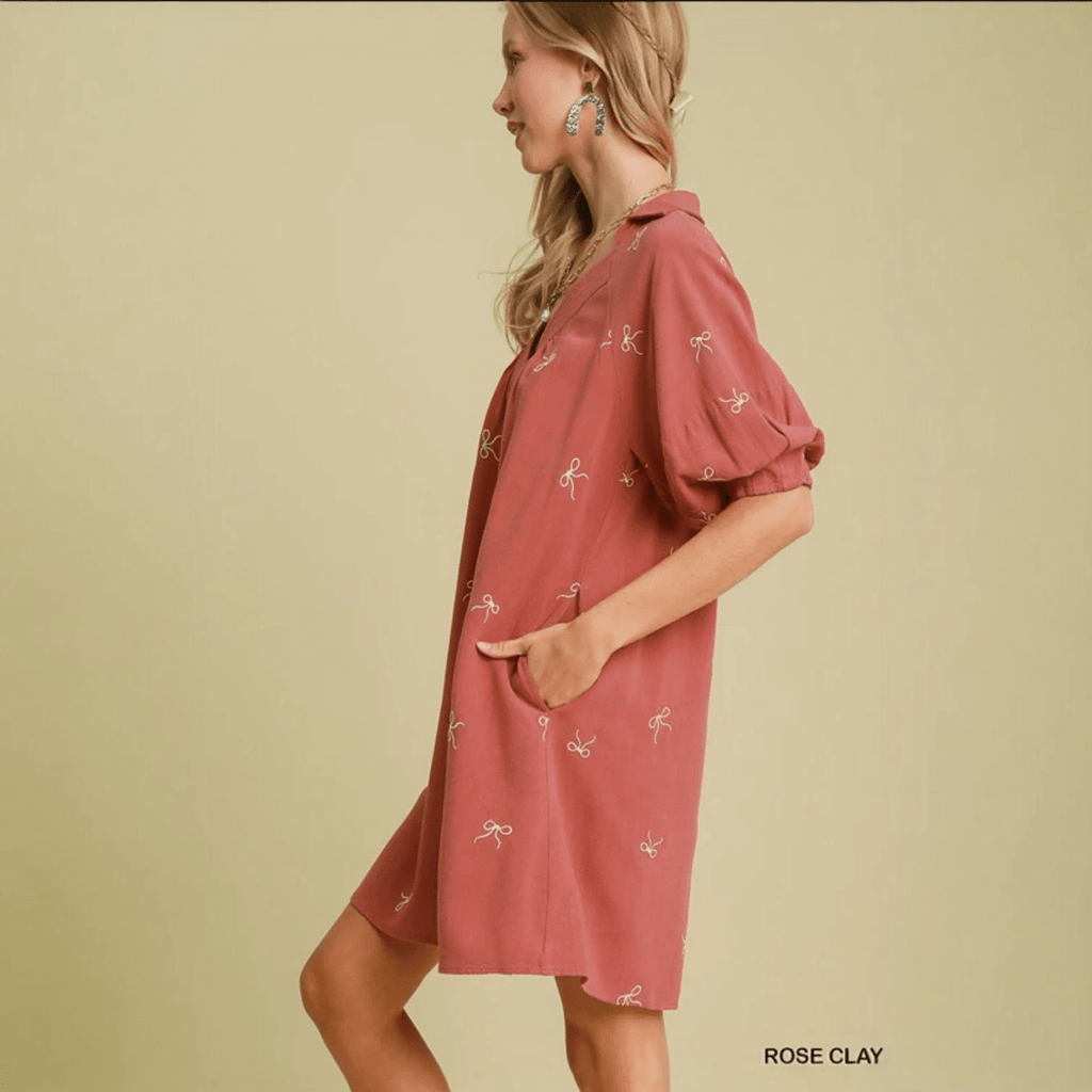 Linen Blend Embroidered Henley Dress (2 Colors) - 260 Broadway Boutique