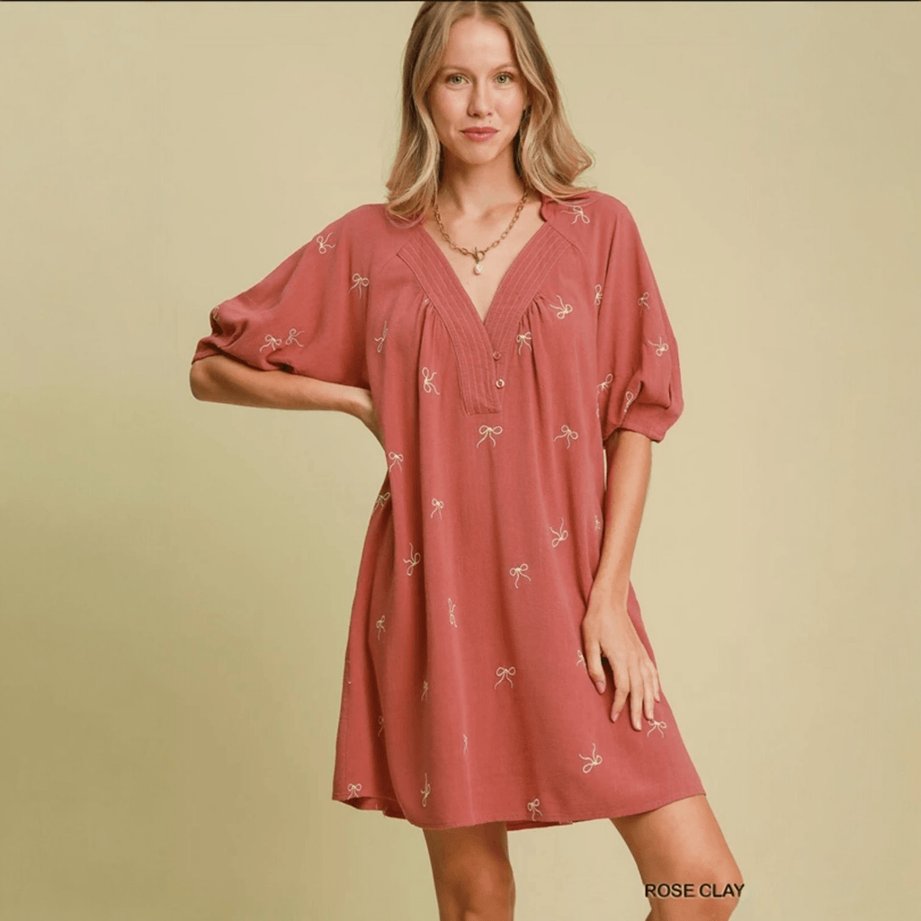 Linen Blend Embroidered Henley Dress (2 Colors) - 260 Broadway Boutique