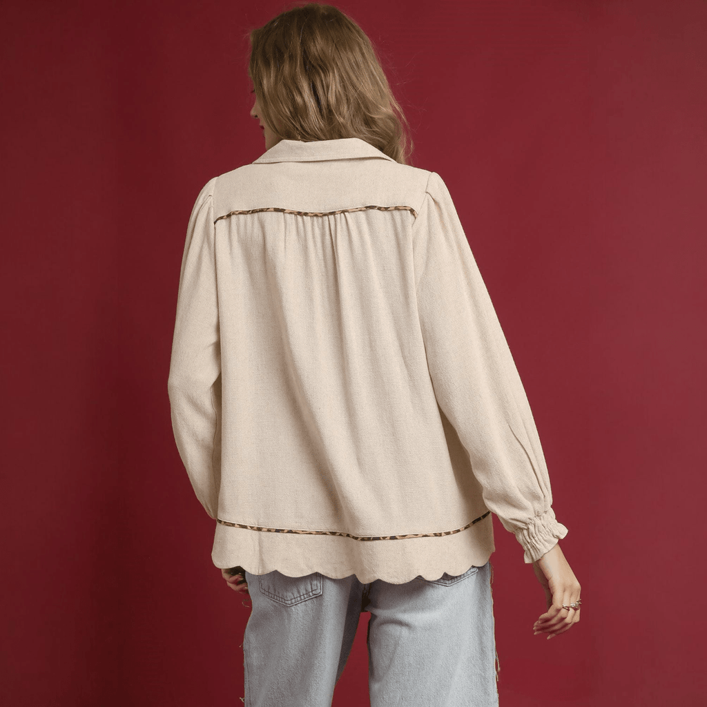 Linen Scallop Hem Blouse - 260 Broadway Boutique