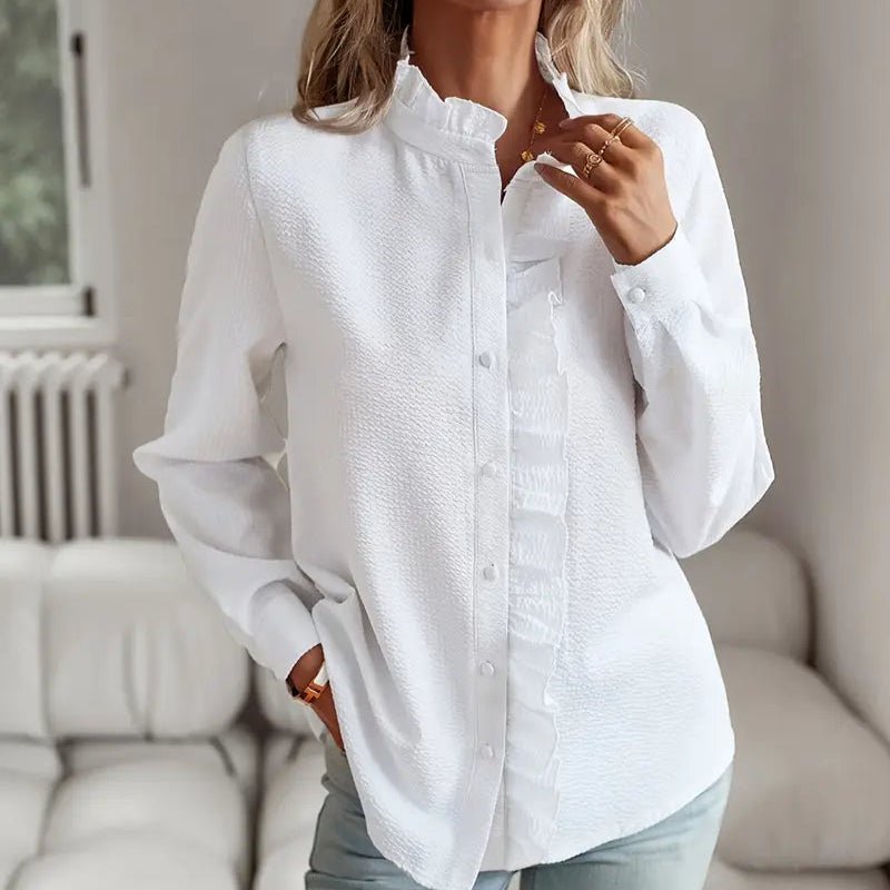 Long - sleeved Ruffle Shirt (2 Colors) - 260 Broadway Boutique