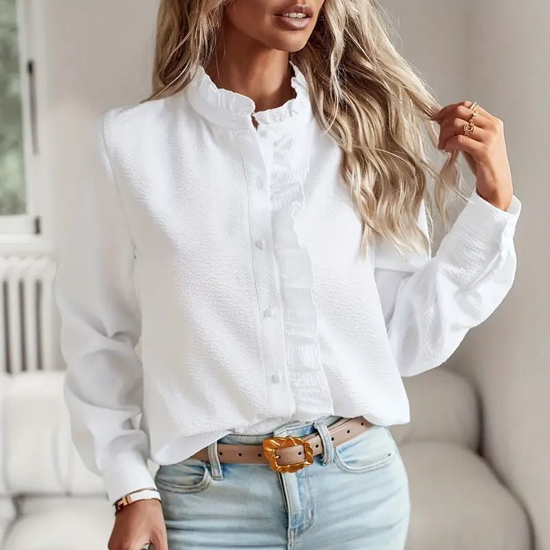 Long - sleeved Ruffle Shirt (2 Colors) - 260 Broadway Boutique