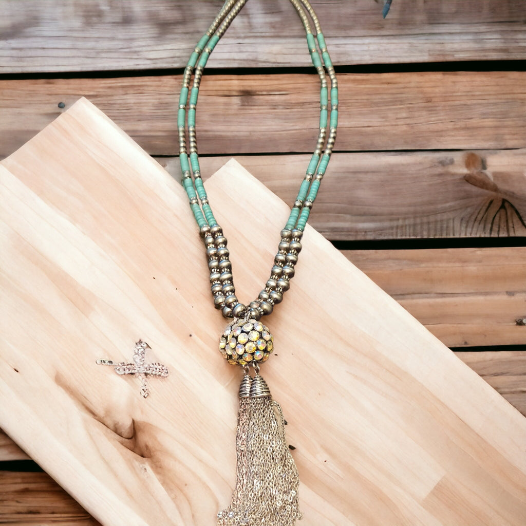 Long Tassel Western Boho Necklace & Earring SET - 260 Broadway Boutique