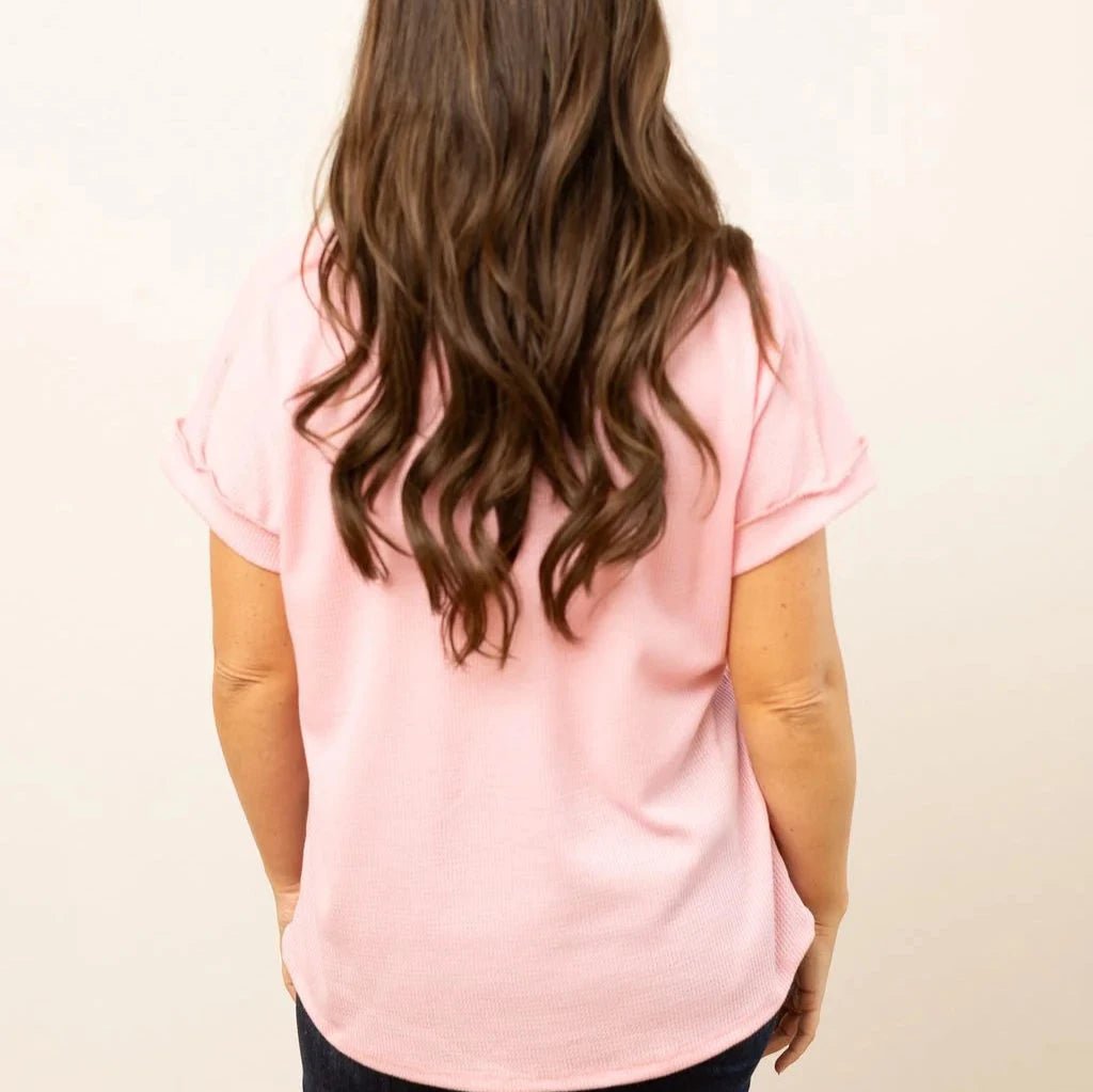 Lucy Light Pink Waffle Knit Top - 260 Broadway Boutique