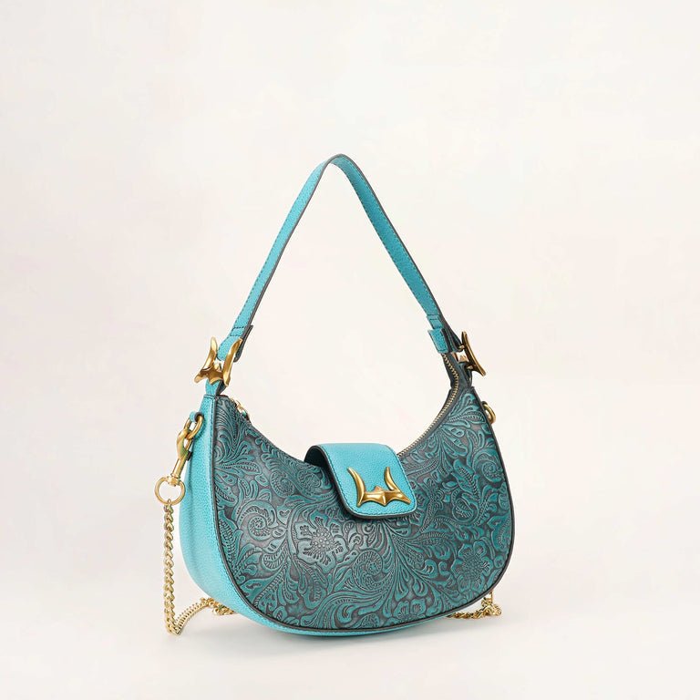 LW Floral Leather Hobo ~ Turquoise - 260 Broadway Boutique