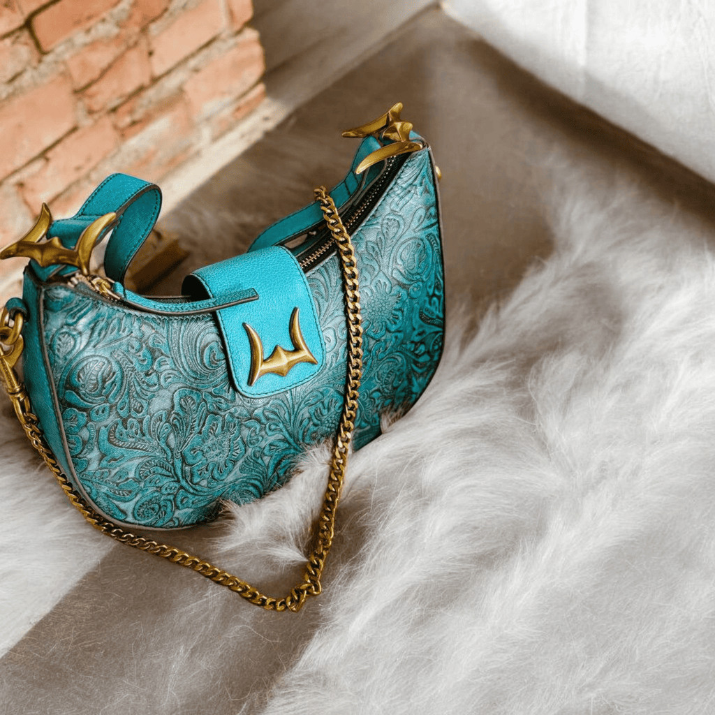 LW Floral Leather Hobo ~ Turquoise - 260 Broadway Boutique