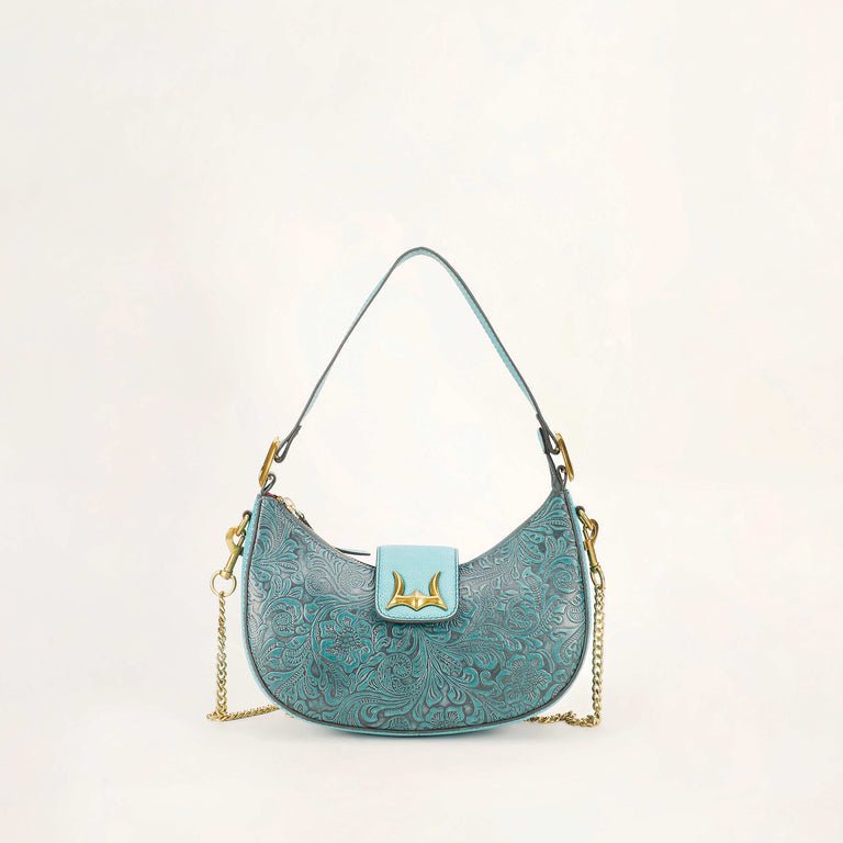 LW Floral Leather Hobo ~ Turquoise - 260 Broadway Boutique