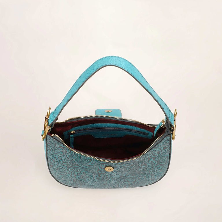 LW Floral Leather Hobo ~ Turquoise - 260 Broadway Boutique