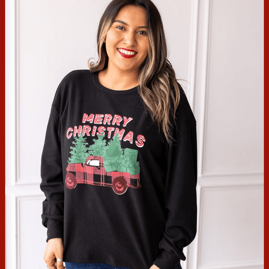 Merry Christmas Black Crewneck - 260 Broadway Boutique