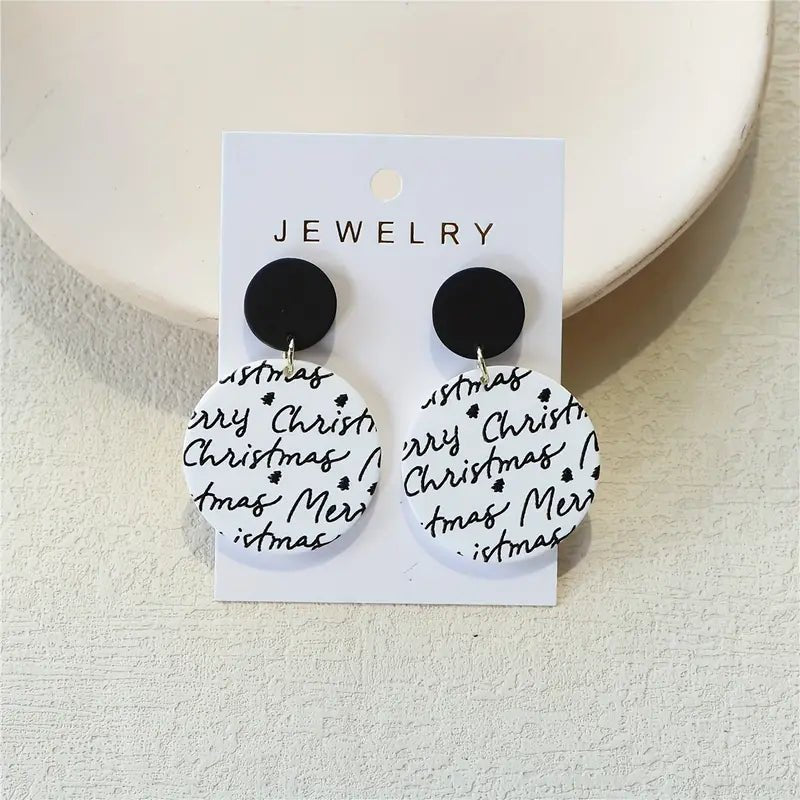 Merry Christmas Letter Print Acrylic Earrings - 260 Broadway Boutique