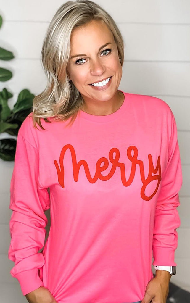Merry Hot Pink Christmas TEE - 260 Broadway Boutique
