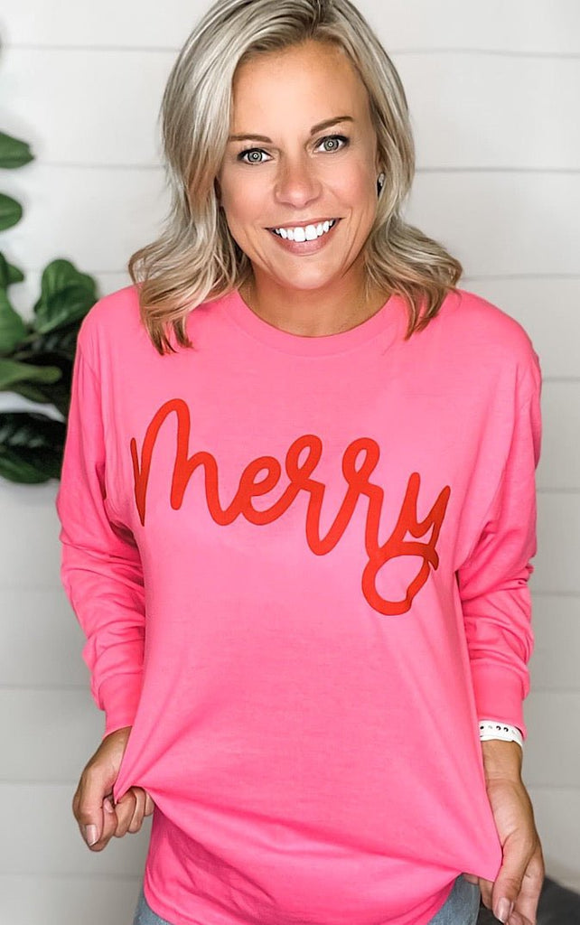 Merry Hot Pink Christmas TEE - 260 Broadway Boutique