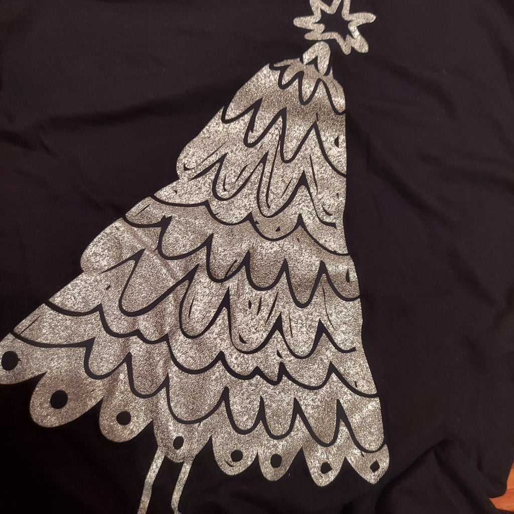 Metallic Silver Christmas Tree V - Neck - 260 Broadway Boutique