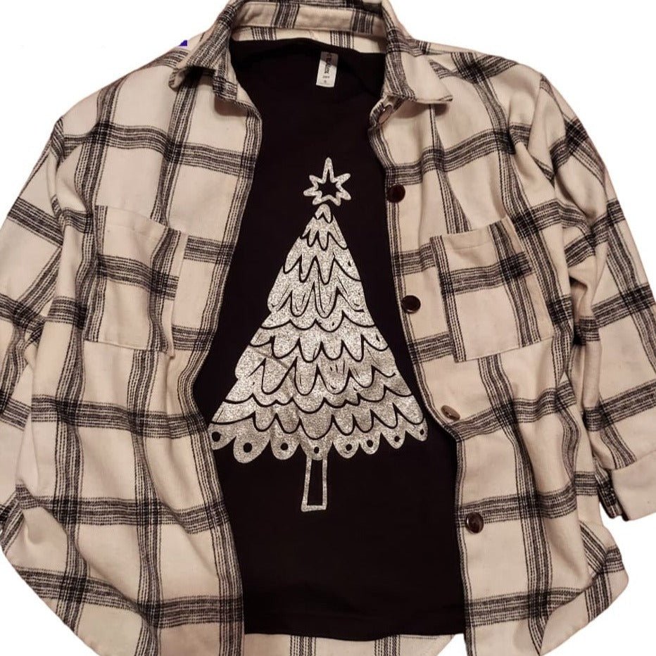 Metallic Silver Christmas Tree V - Neck - 260 Broadway Boutique