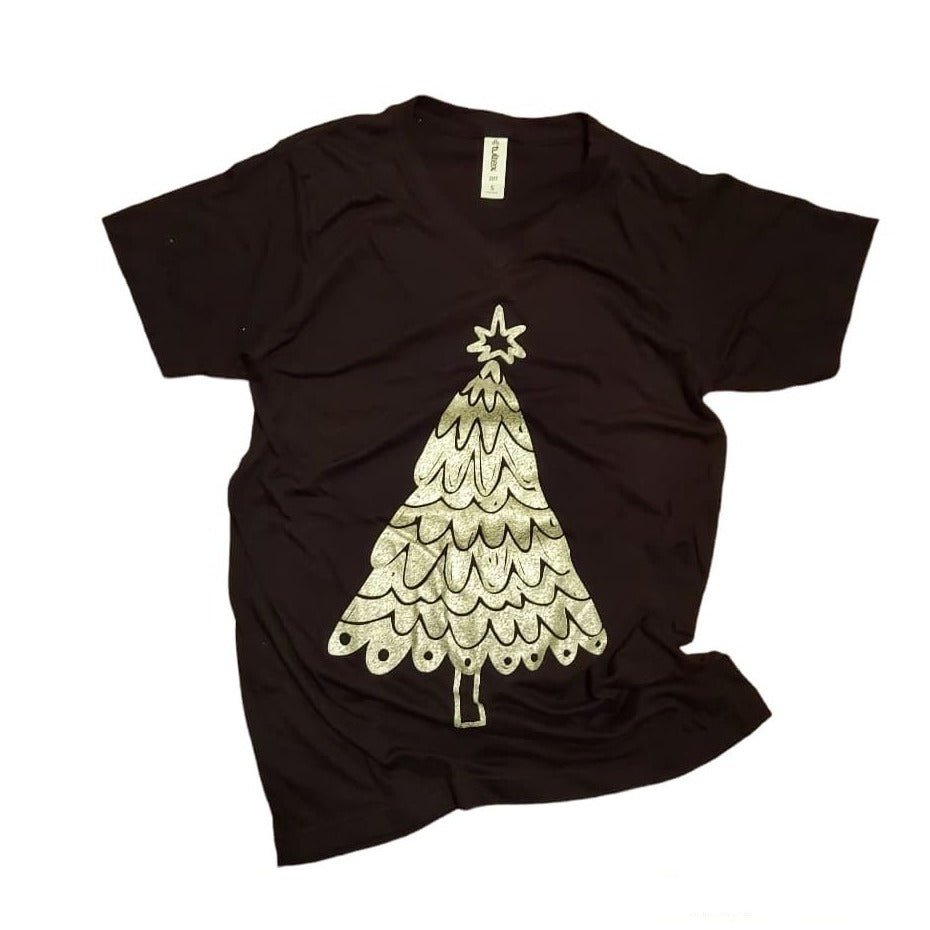 Metallic Silver Christmas Tree V - Neck - 260 Broadway Boutique