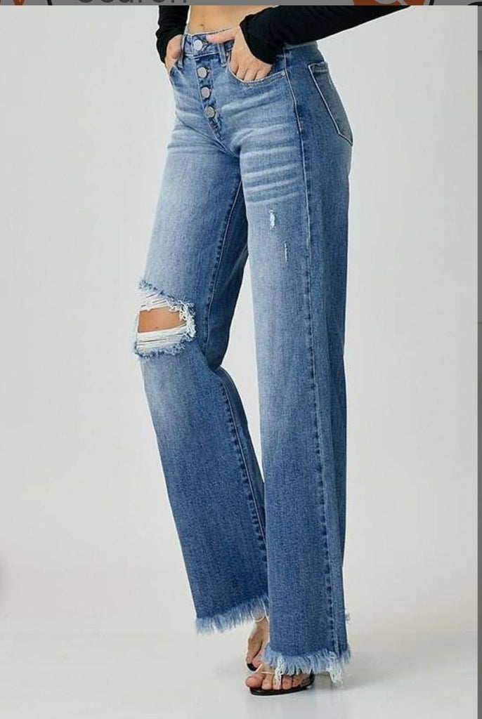 Mid Rise Button Down Wide Leg Jeans - 260 Broadway Boutique