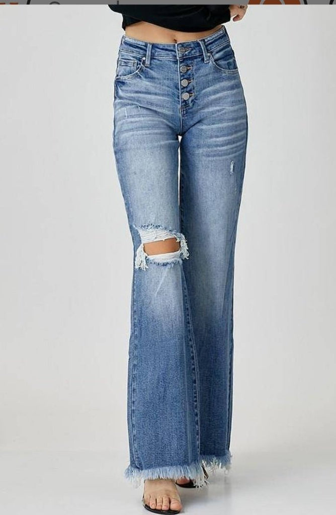 Mid Rise Button Down Wide Leg Jeans - 260 Broadway Boutique