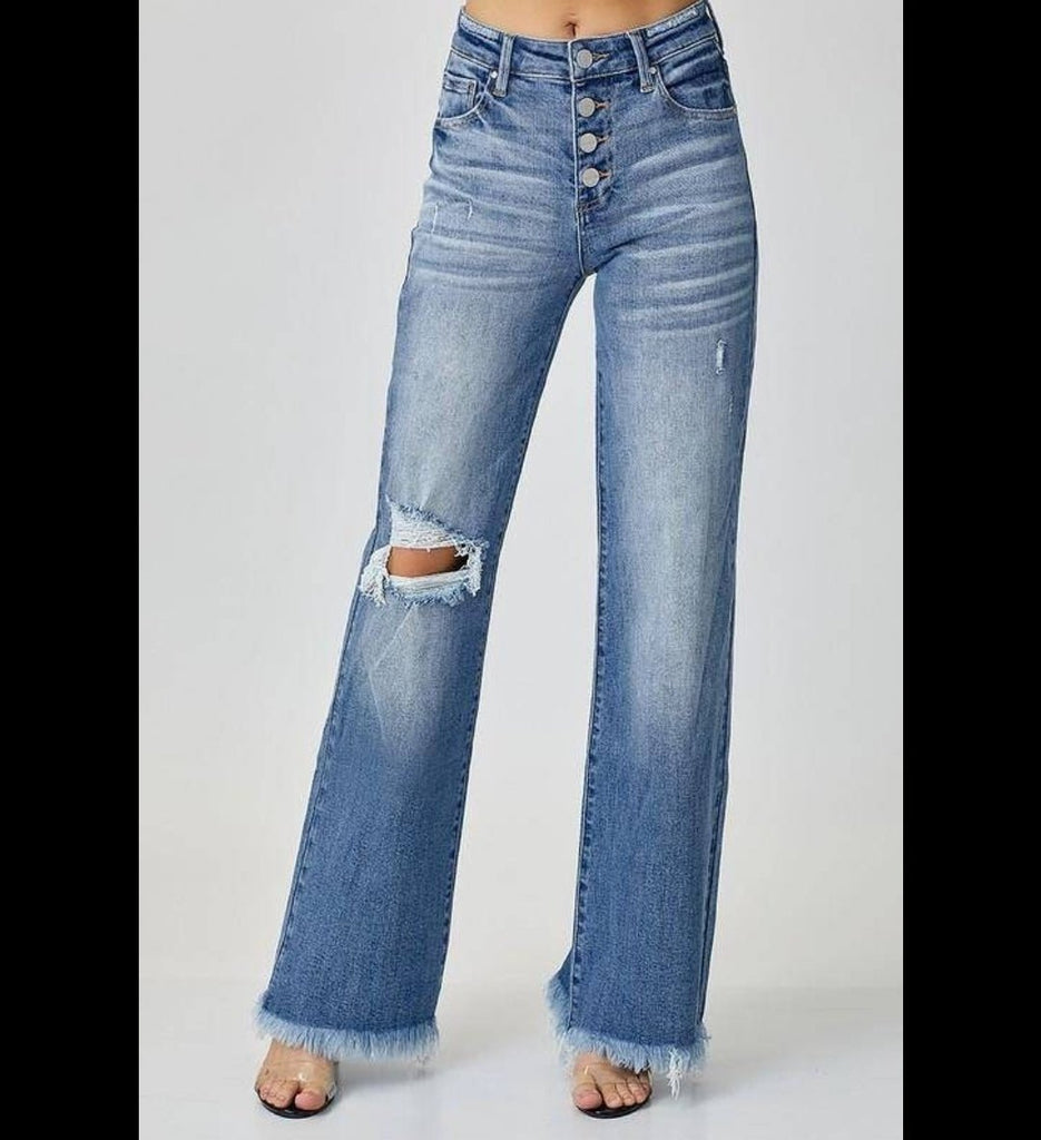 Mid Rise Button Down Wide Leg Jeans - 260 Broadway Boutique