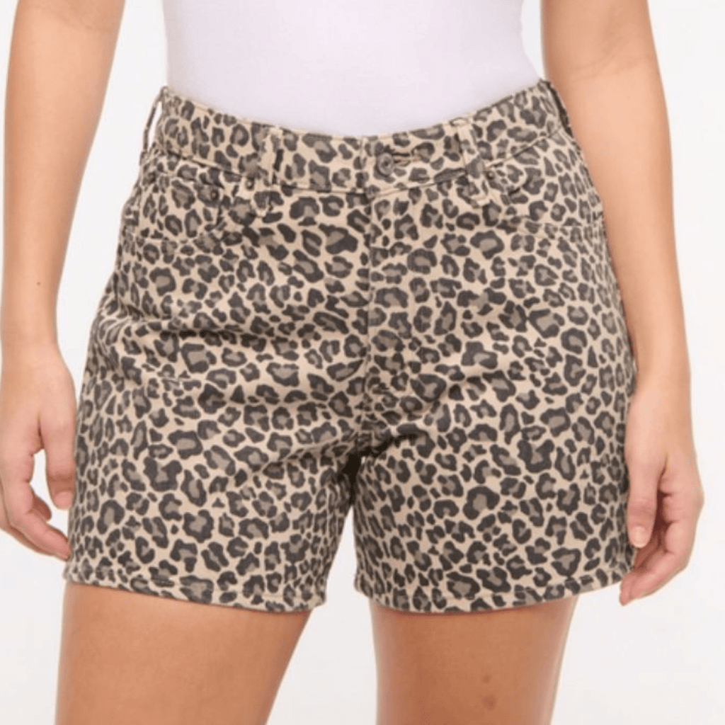 Mid Rise Denim Animal Print Shorts - 260 Broadway Boutique