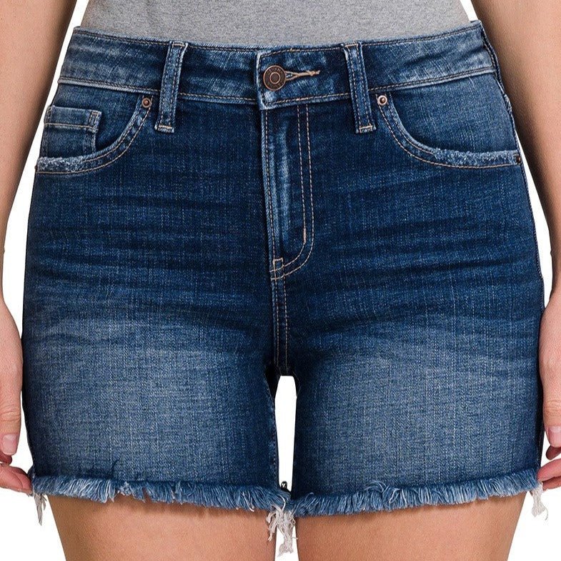 Mid Rise Raw Hem Denim Shorts - 260 Broadway Boutique